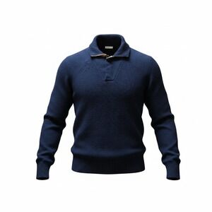 Eddy Monetti Collection Mens Navy Blue Knit Polo Collar Sweater Italy Made